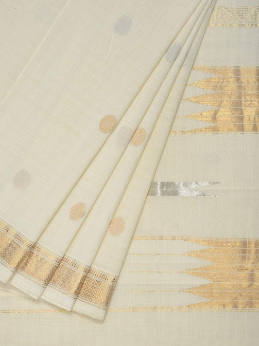 White Khadi Cotton Handloom Saree with Buta Design kh0408