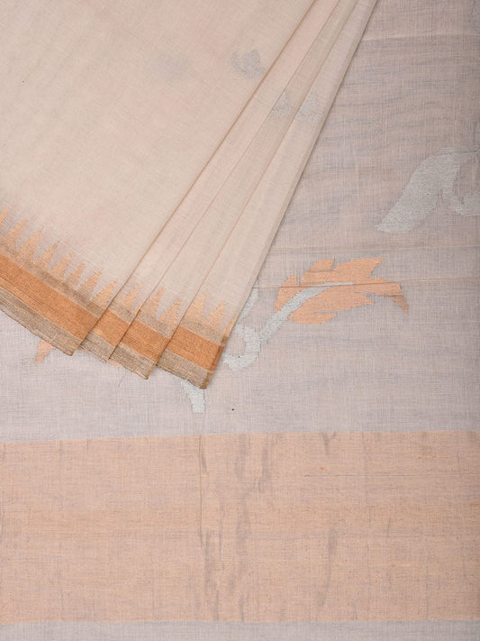 White Khadi Cotton Handloom Saree with Floral Pallu Design kh0692