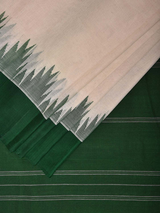 White Khadi Cotton Handloom Saree with Ganga-Jamuna Big Temple Border kh0684