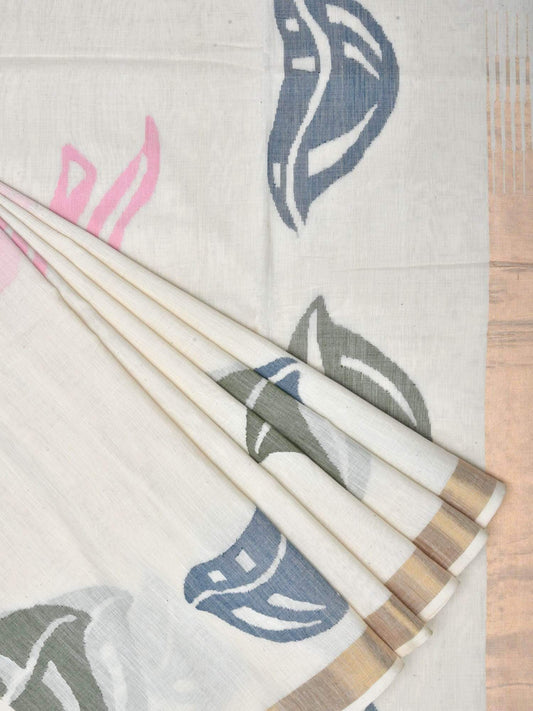 White Khadi Cotton Handloom Saree with Pallu Design kh0323