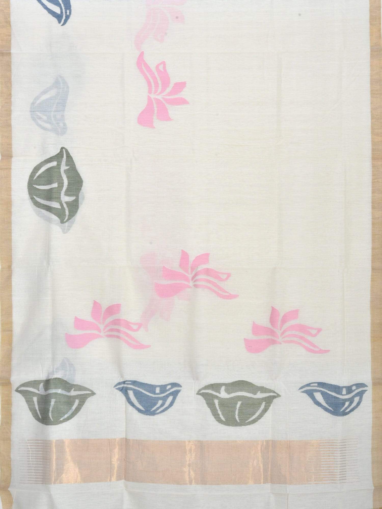 White Khadi Cotton Handloom Saree with Pallu Design kh0323