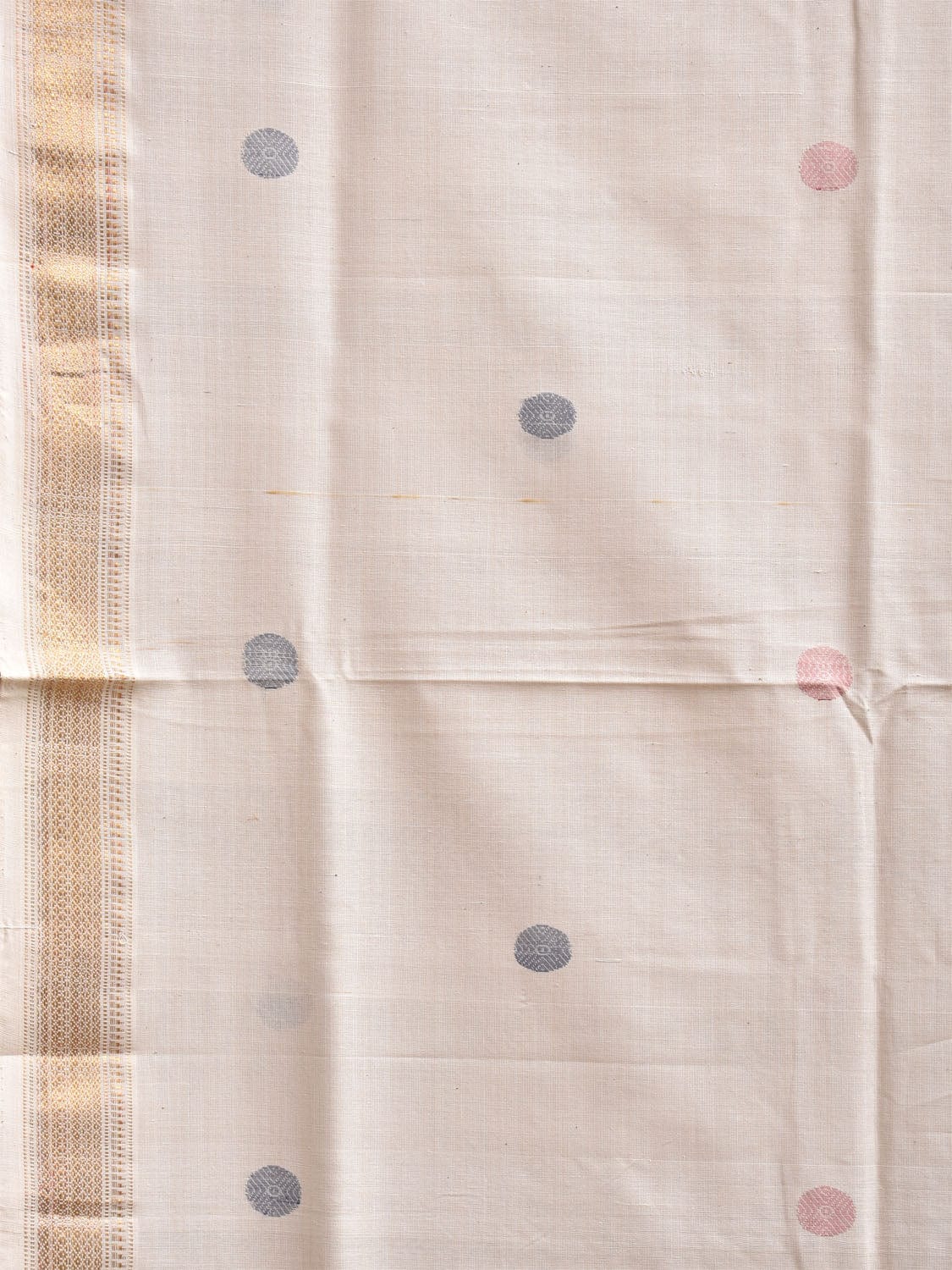White Khadi Cotton Handloom Saree with Rudraksh Buta Design kh0711