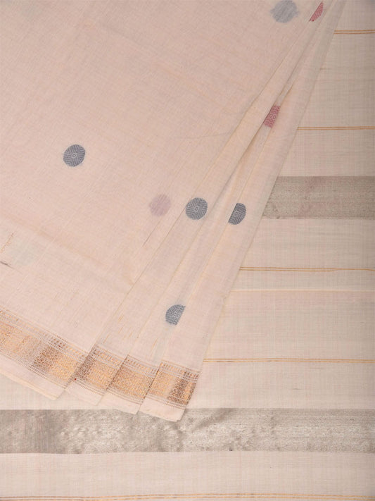 White Khadi Cotton Handloom Saree with Rudraksh Buta Design kh0711