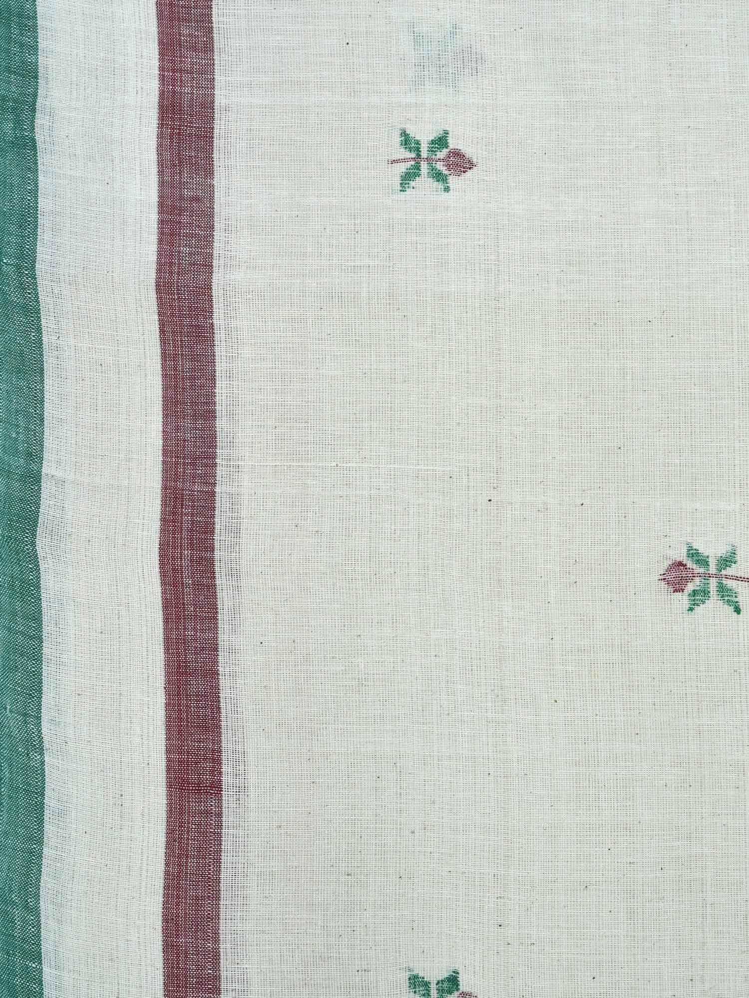 White Khadi Cotton Handloom Saree with Small Jamdani Buta Design kh0351