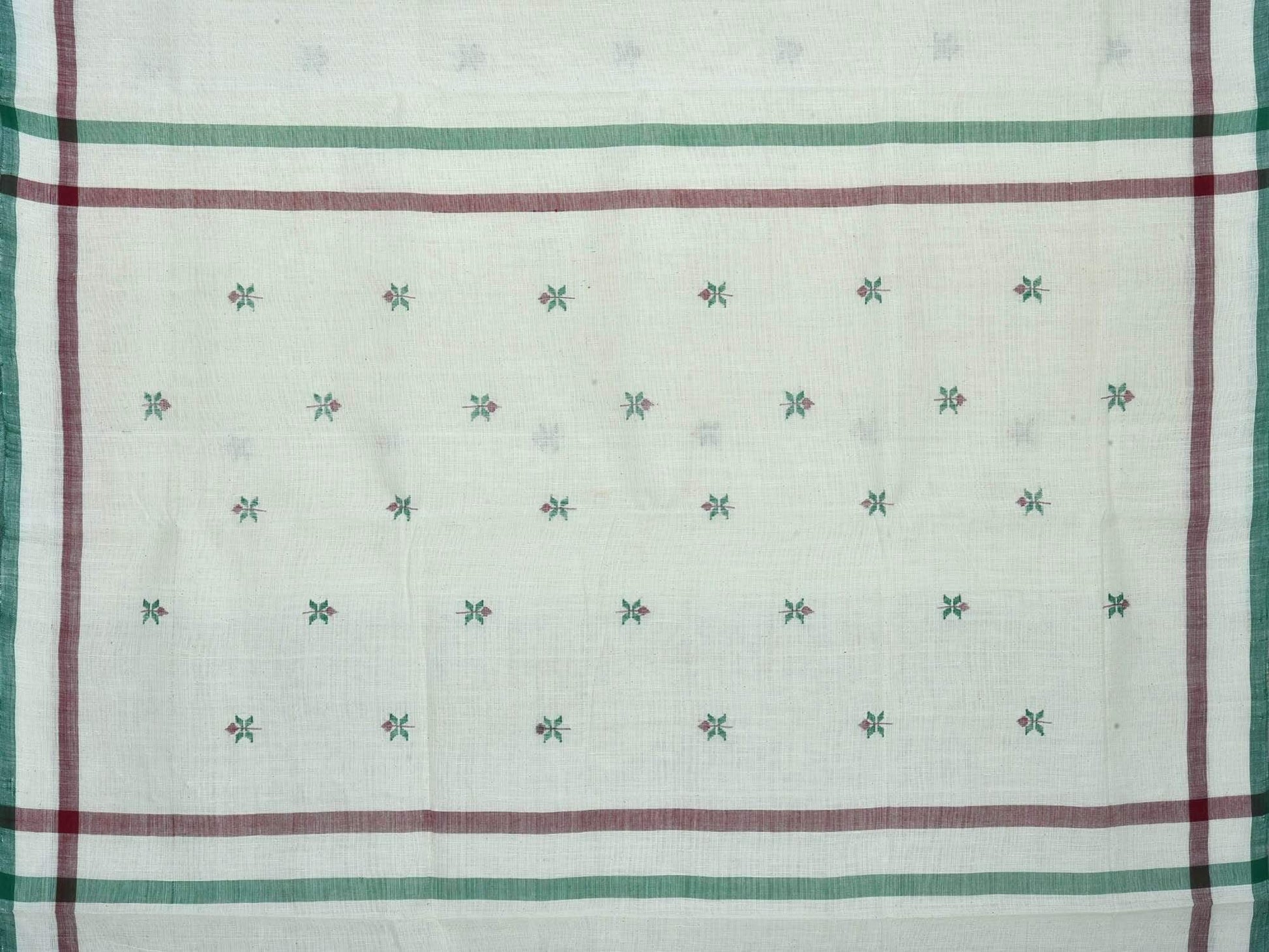 White Khadi Cotton Handloom Saree with Small Jamdani Buta Design kh0351