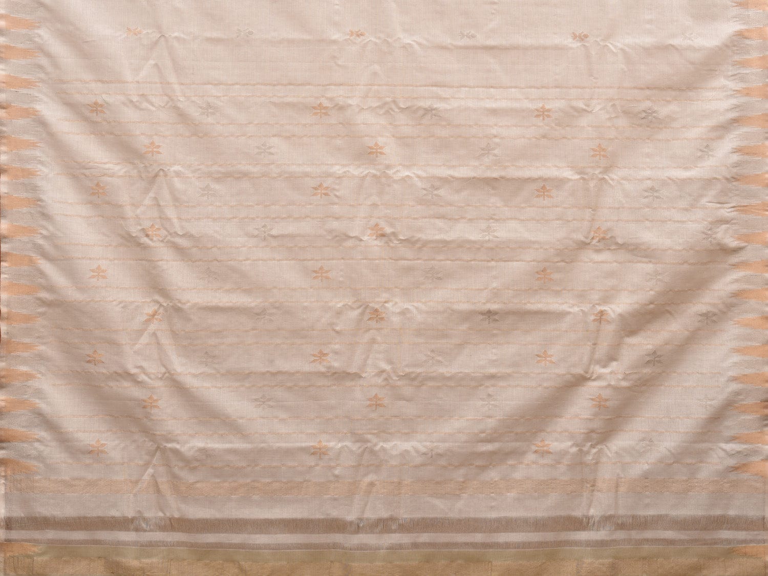 White Khadi Cotton Handloom Saree with Temple Border Design kh0549