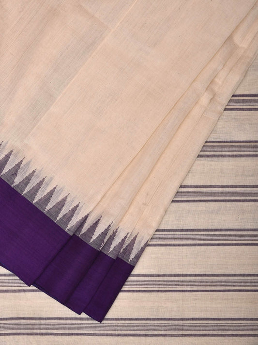 White Khadi Cotton Handloom Saree with Temple Border Design kh0594