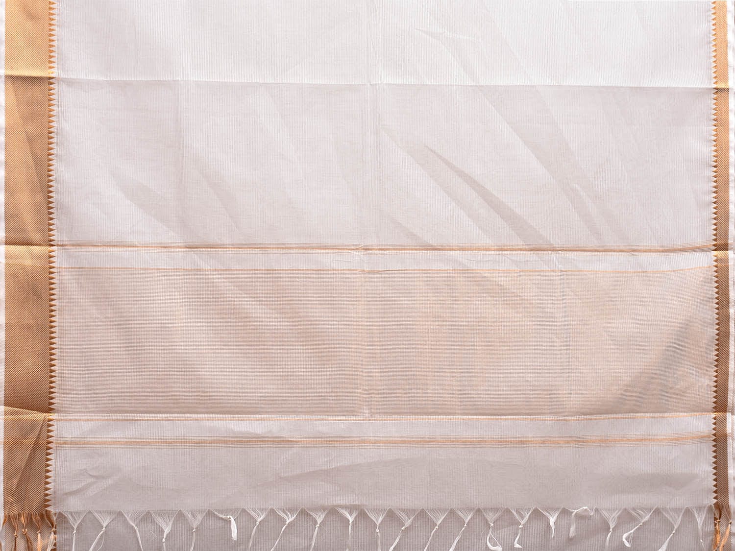 White Mangalgiri Cotton Handloom Saree with Strips and Zari Border Design No Blouse mn0078