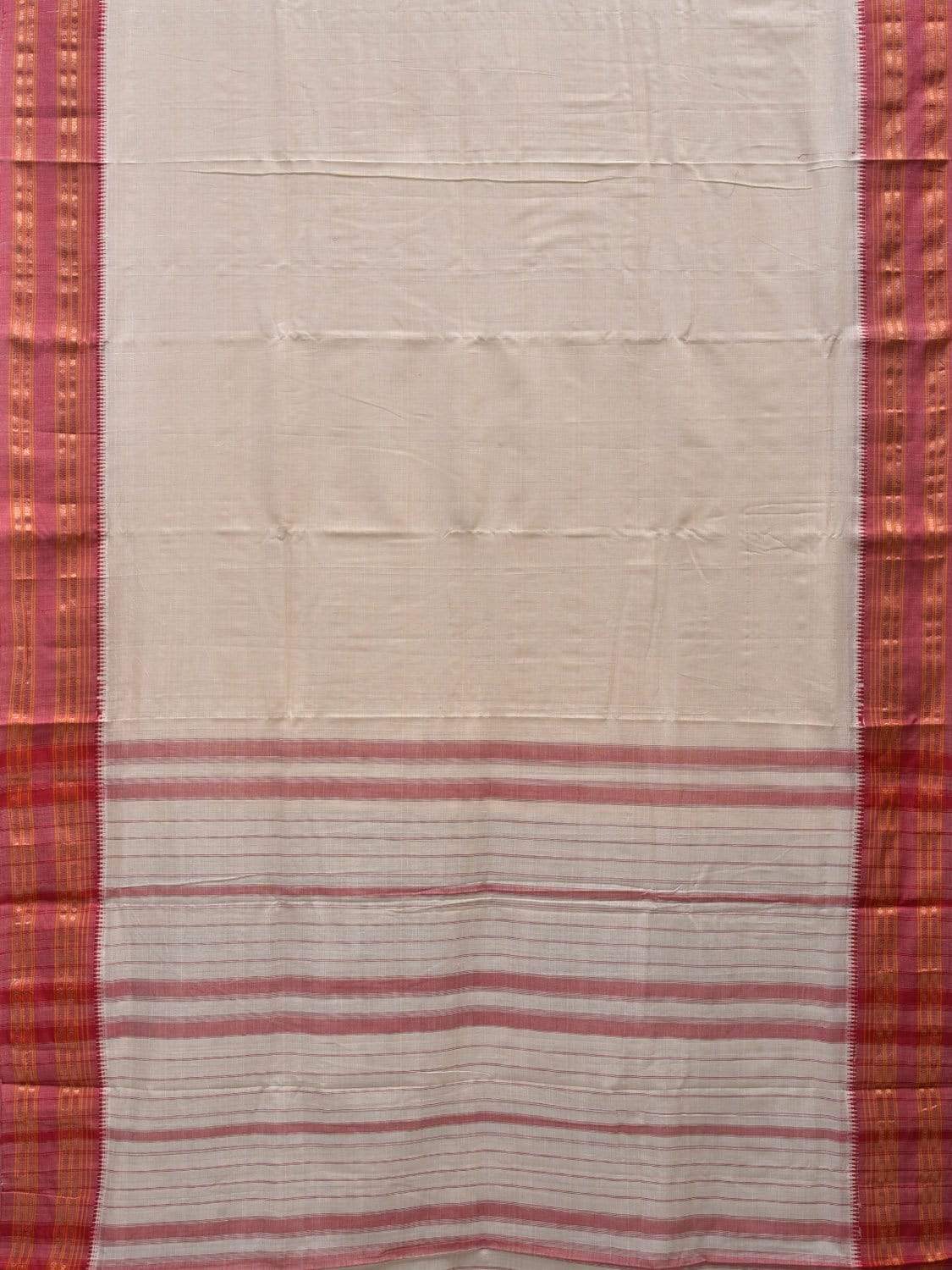 White Narayanpet Cotton Handloom Plain Saree with Traditional Border Design np0458