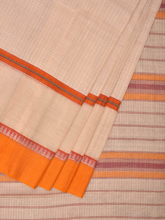 White Narayanpet Cotton Handloom Saree with Checks and Big Border Design No Blouse np0688
