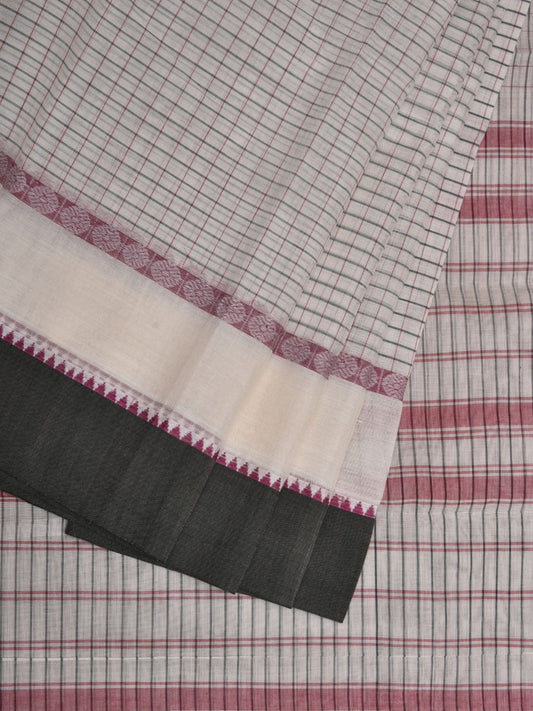 White Narayanpet Cotton Handloom Saree with Checks Design No Blouse np0638