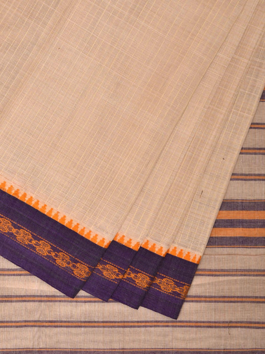 White Narayanpet Cotton Handloom Saree with Checks Design No Blouse np0856