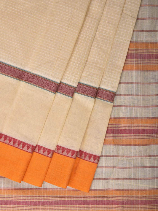 White Narayanpet Cotton Handloom Saree with Checks Design np0453