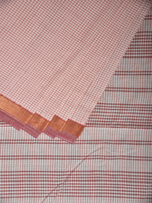 White Narayanpet Cotton Handloom Saree with Checks Design np1120