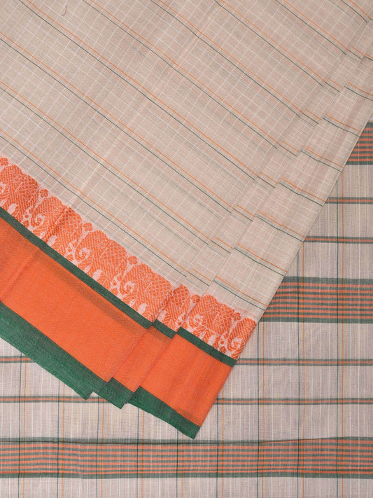 White Narayanpet Cotton Handloom Saree with Elephant Border Design No Blouse np0853