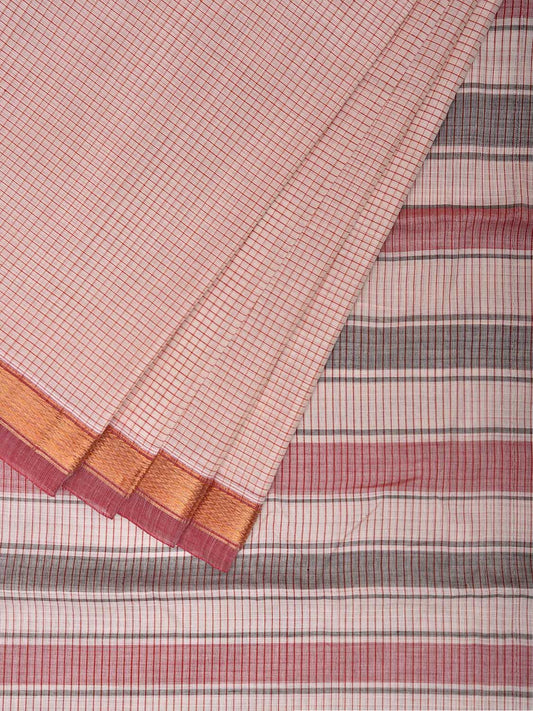 White Narayanpet Cotton Saree with Checks and Strips Pallu Design np1076