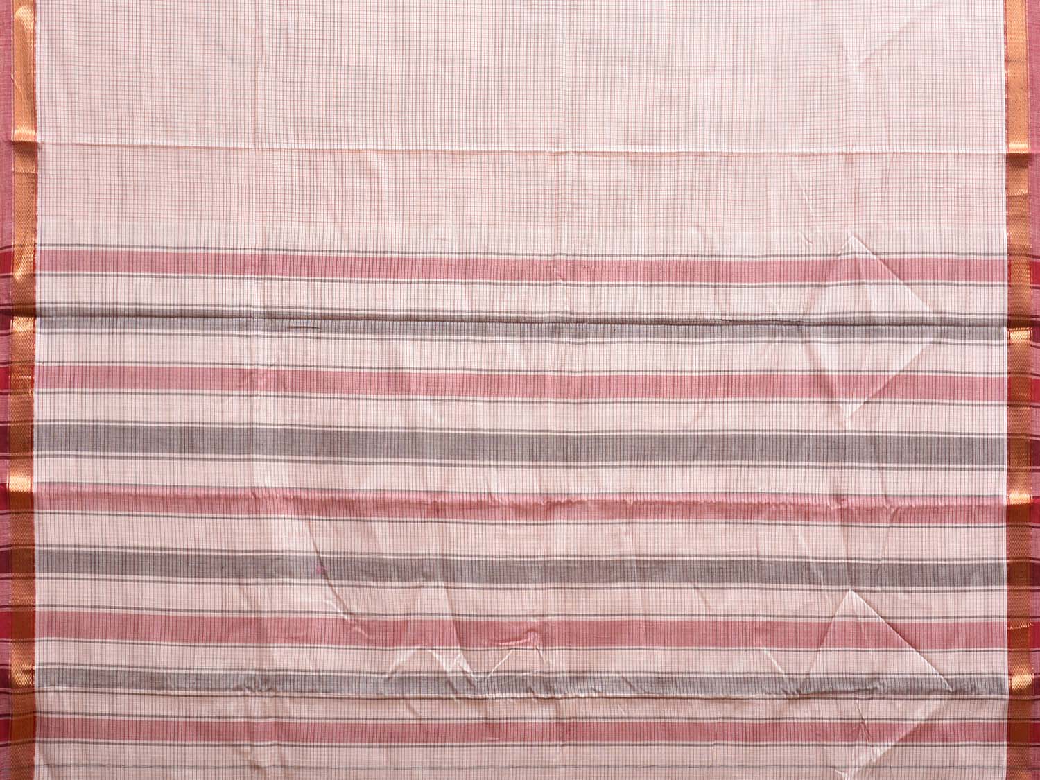 White Narayanpet Cotton Saree with Checks and Strips Pallu Design np1076