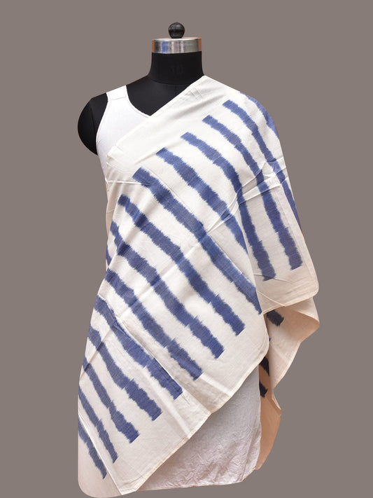 White Pochamaplly Ikat Cotton Handloom Stole with Strips Design ds3367