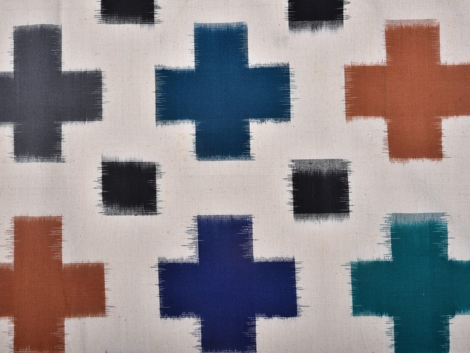 White Pochampally Ikat Cotton Handloom Bedsheet with Plus Buta Design 90 x 108 Inches No Pillow Covers bd0058