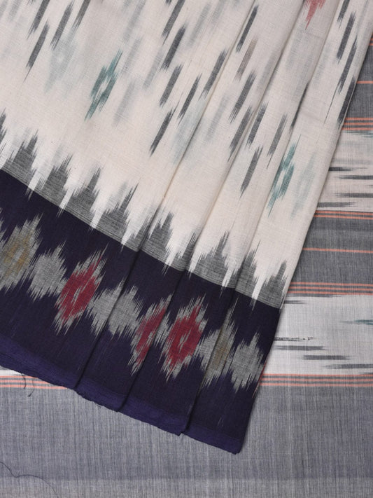 White Pochampally Ikat Cotton Handloom Saree with Grill Design No Blouse i0829