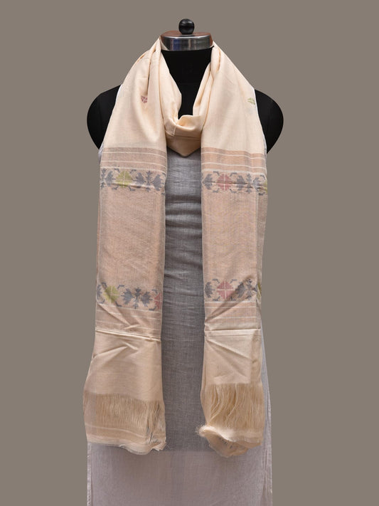 White Uppada Cotton Handloom Dupatta with Paithani Design ds2655