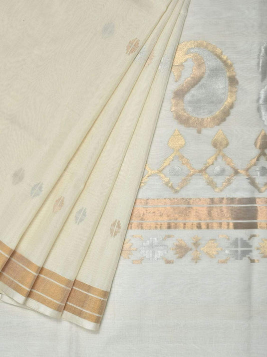 White Uppada Cotton Handloom Saree with Mango Design Pallu u1559