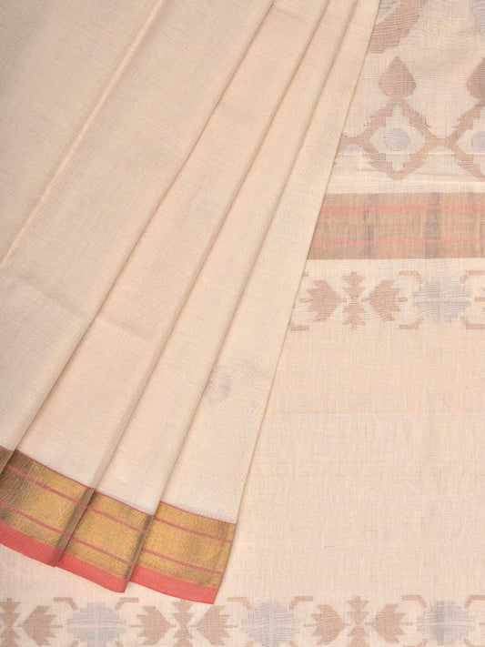 White Uppada Cotton Handloom Saree with Mango Design Pallu u1658