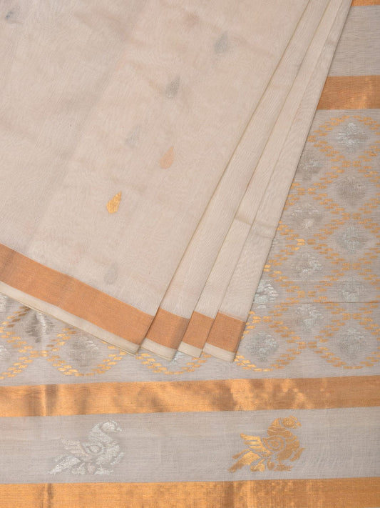 White Uppada Cotton Silk Handloom Saree with Hamsa Pallu Design u2021