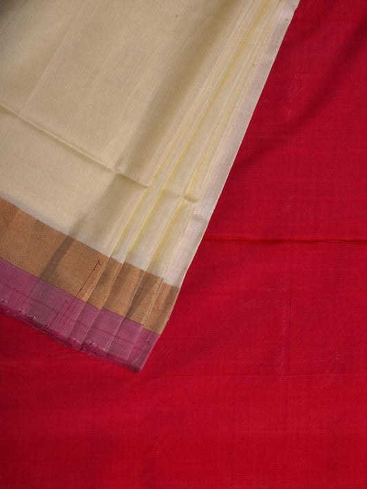 White Uppada Silk Handloom Plain Saree with Contrast Pallu Design u1736