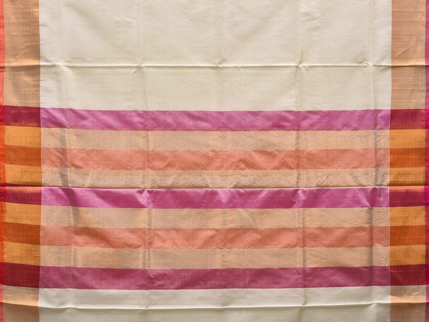 White Uppada Silk Handloom Plain Saree with Strips Pallu Design u1788