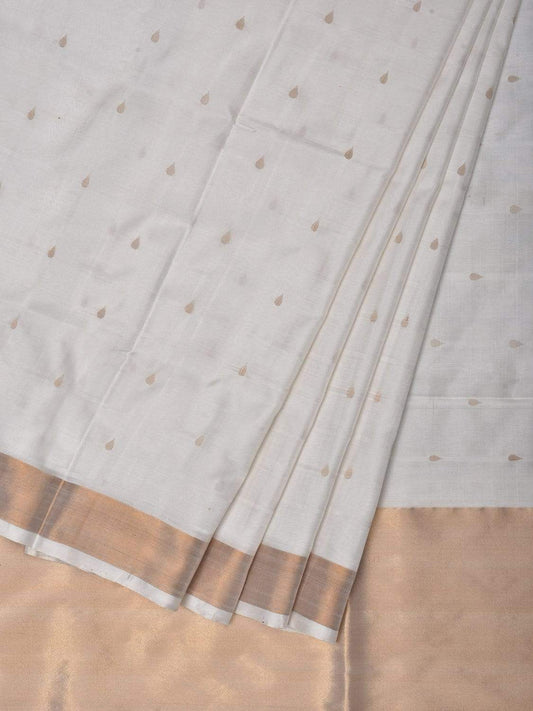 White Uppada Silk Handloom Saree with Small Deep Buta Design u1787