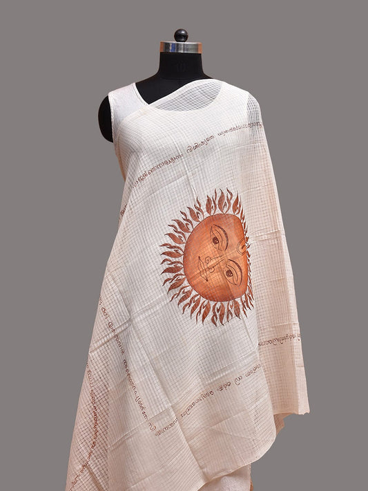 White Venkatagiri Cotton Handloom Dupatta with Hand Painted Sun Design ds3727