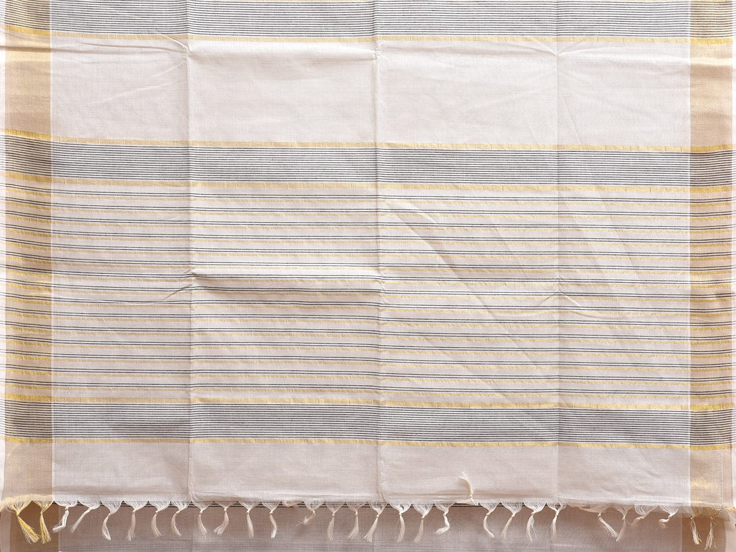 White Venkatagiri Cotton Saree with Strips Body and Pallu Design v0097