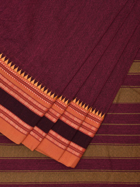 Wine and Mustard Bamboo Cotton Plain Saree with Strips Pallu Design No Blouse bc0597