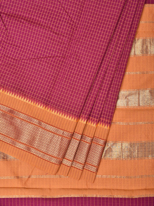 Wine and Mustard Bamboo Cotton Saree with Checks Design No Blouse bc0172