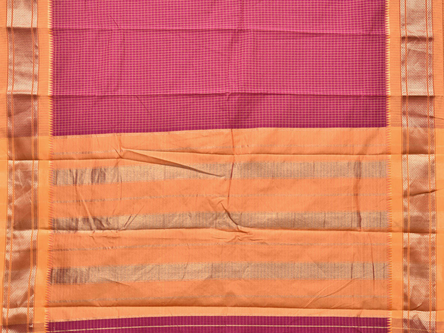 Wine and Mustard Bamboo Cotton Saree with Checks Design No Blouse bc0172