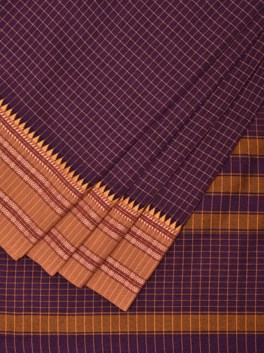 Wine and Mustard Bamboo Cotton Saree with Checks Design No Blouse bc0607