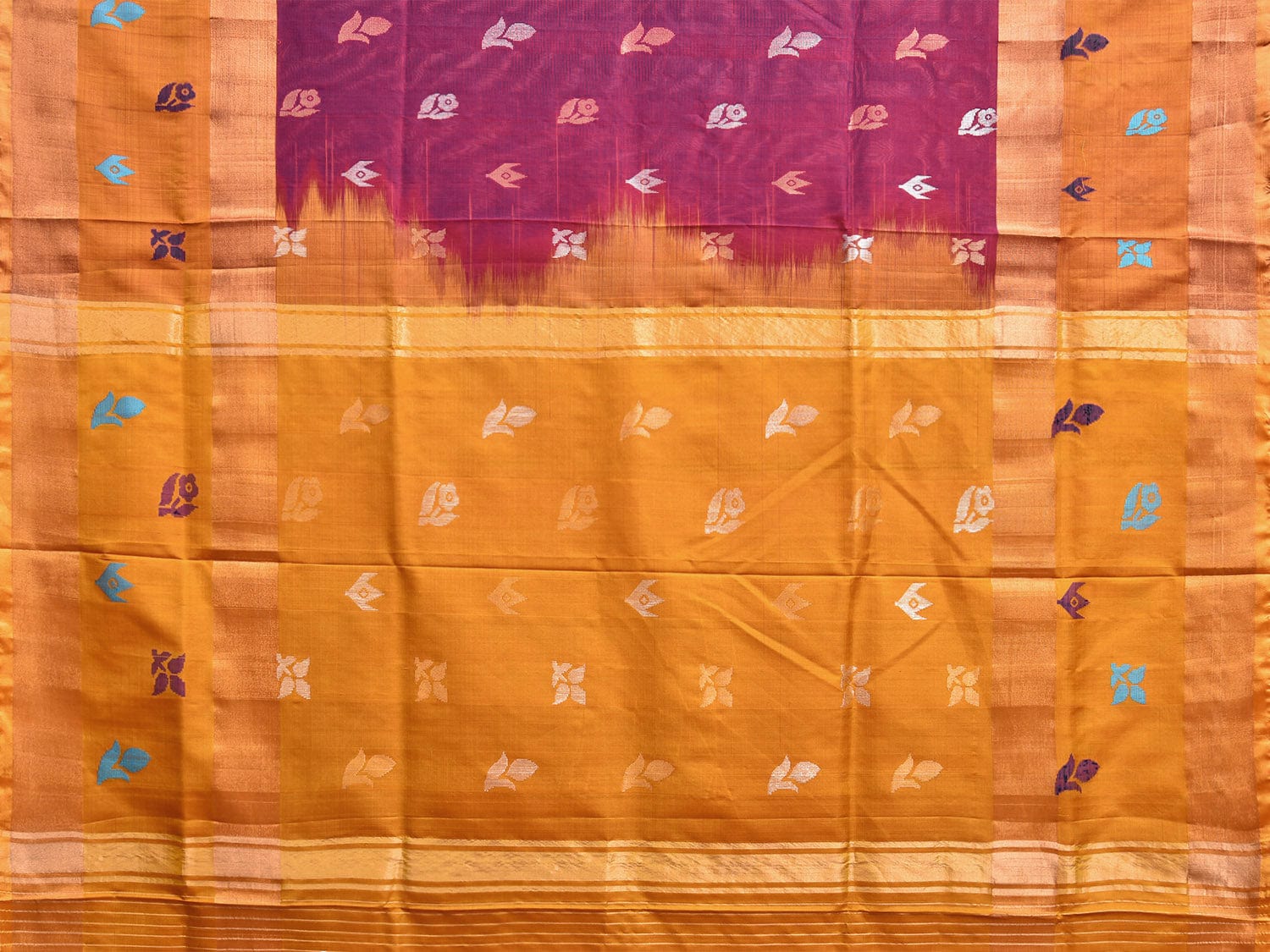 Wine and Mustard Uppada Silk Handloom Saree with Body Buta Design u2308