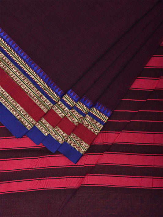 Wine and Pink Bamboo Cotton Plain Saree with Strips Pallu Design No Blouse bc0784