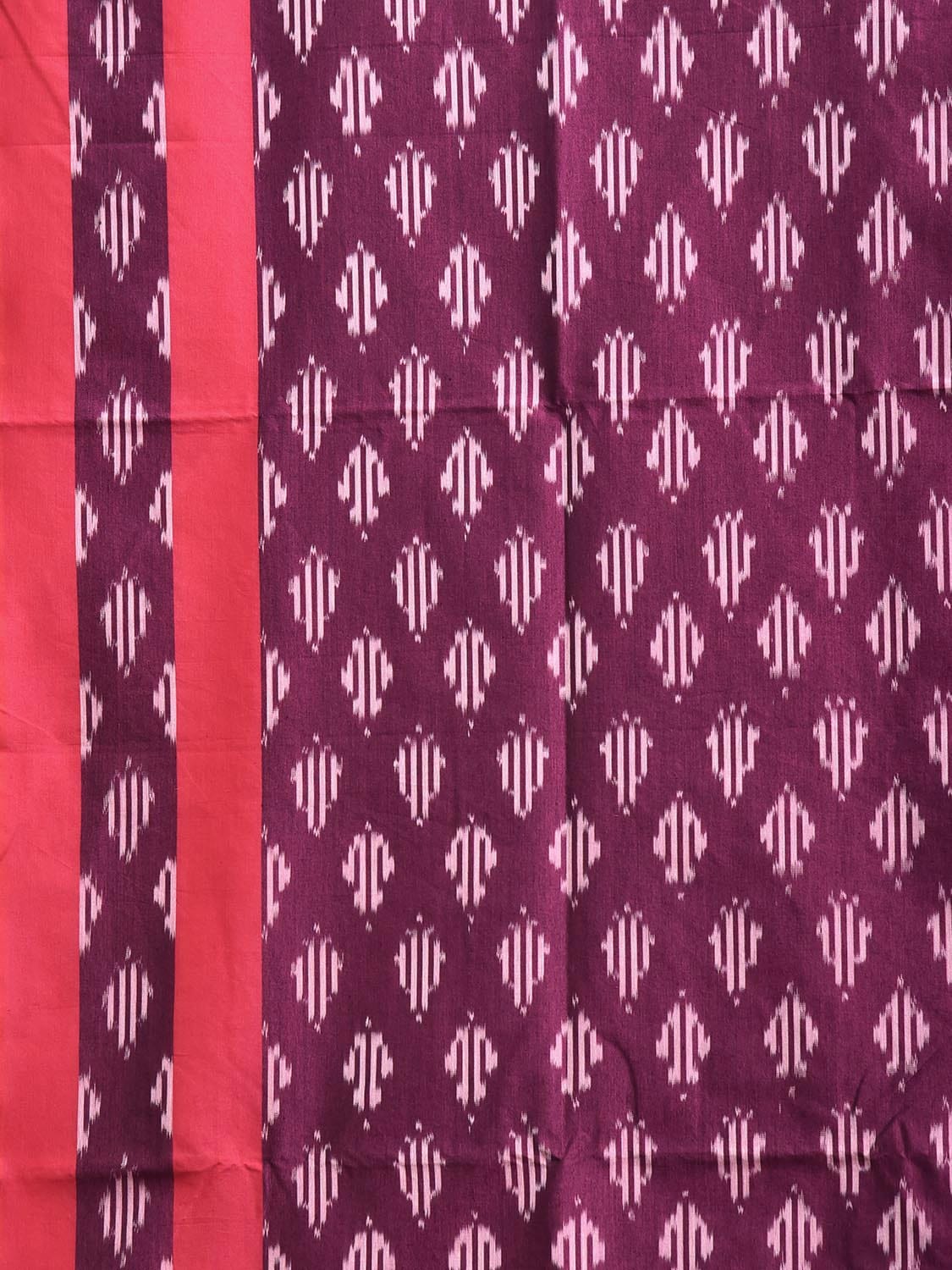 Wine and Red Pochampally Ikat Cotton Handloom Saree with All Over Buta Design No Blouse i0979