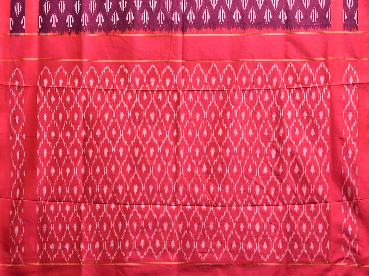 Wine and Red Pochampally Ikat Cotton Handloom Saree with All Over Buta Design No Blouse i0979