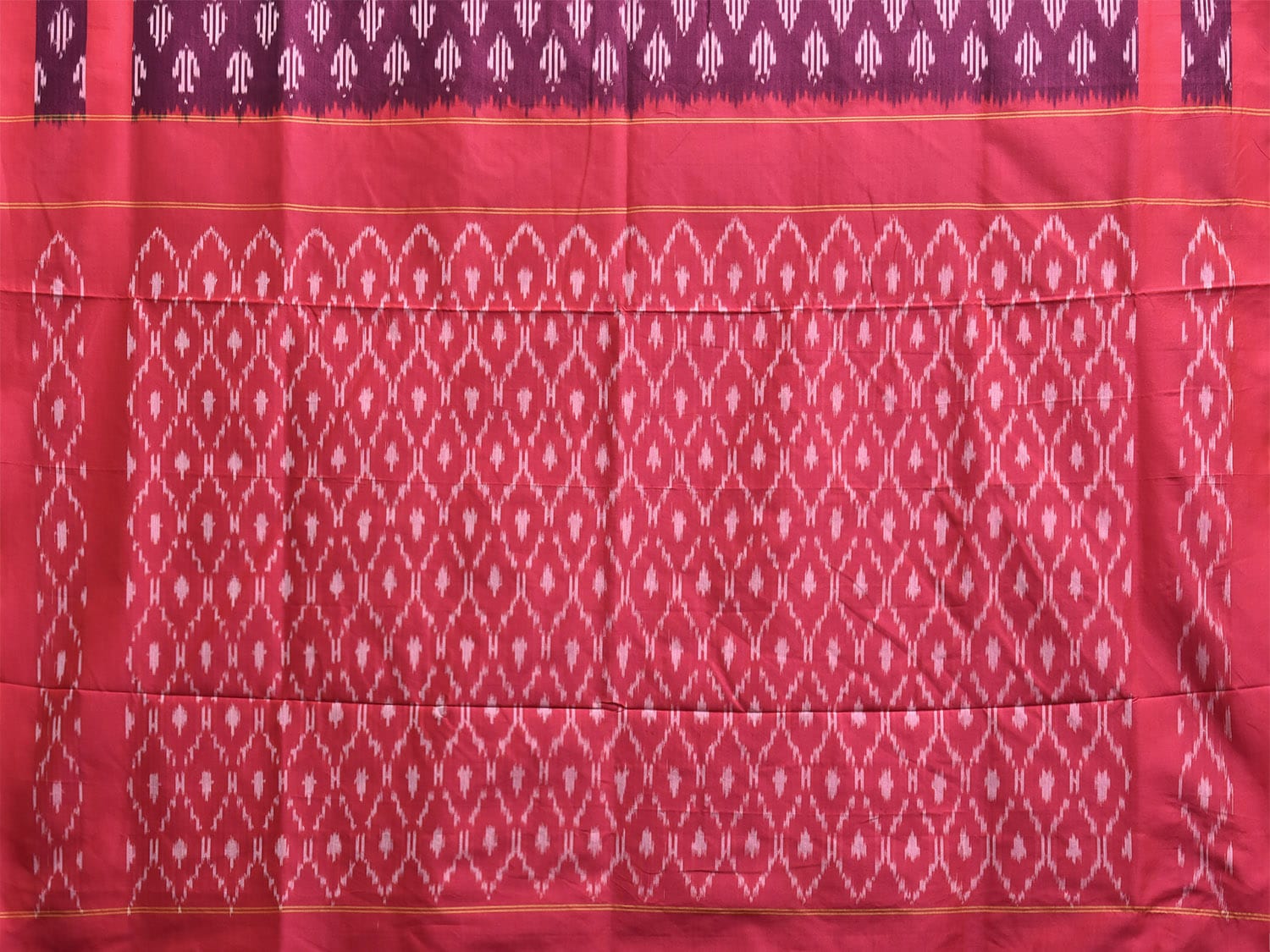 Wine and Red Pochampally Ikat Cotton Handloom Saree with All Over Buta Design No Blouse i0979