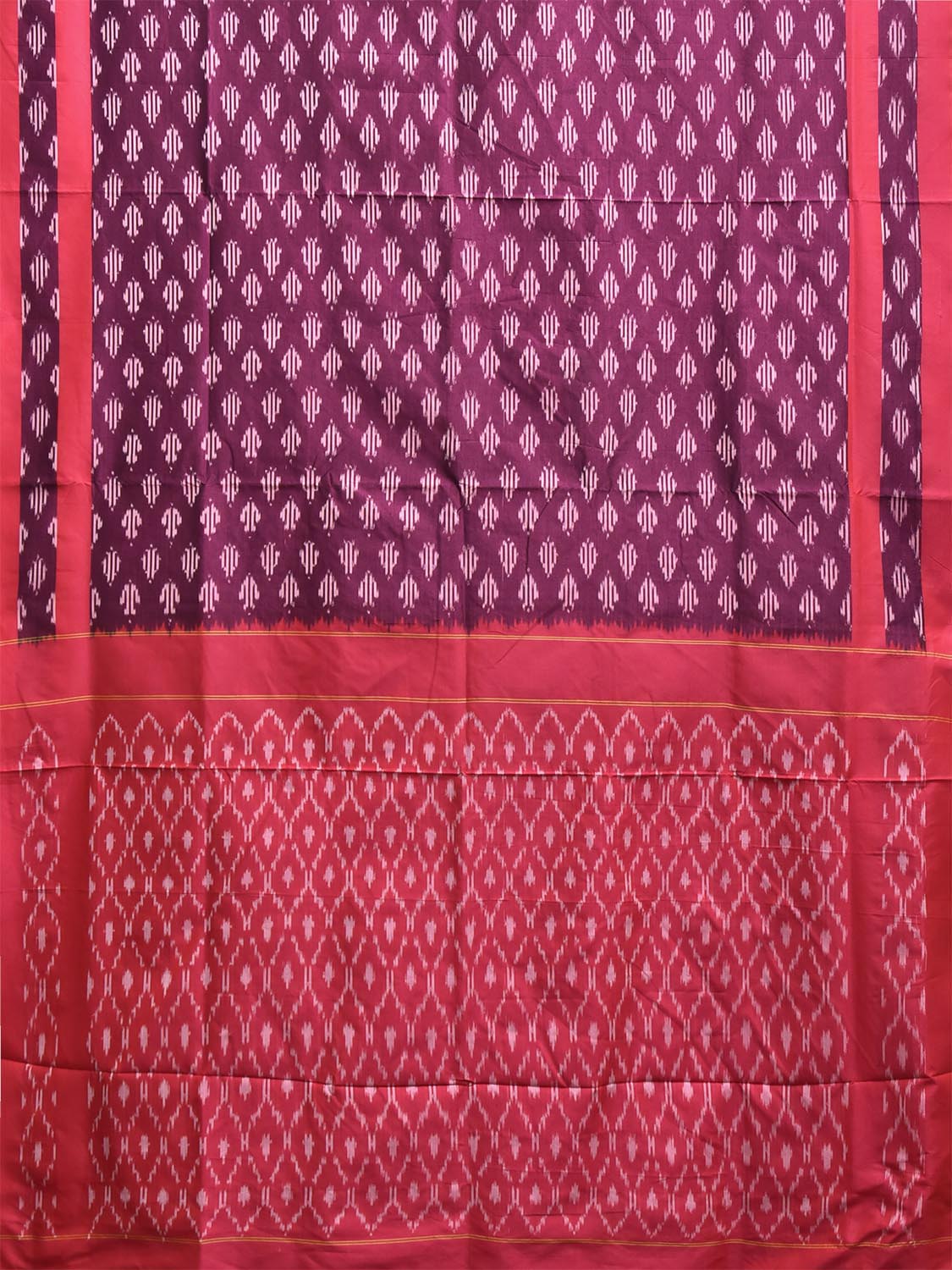 Wine and Red Pochampally Ikat Cotton Handloom Saree with All Over Buta Design No Blouse i0979