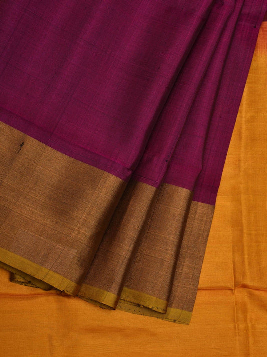 Wine and Yellow Uppada Silk Handloom Plain Saree with Contrast Pallu Design u1835