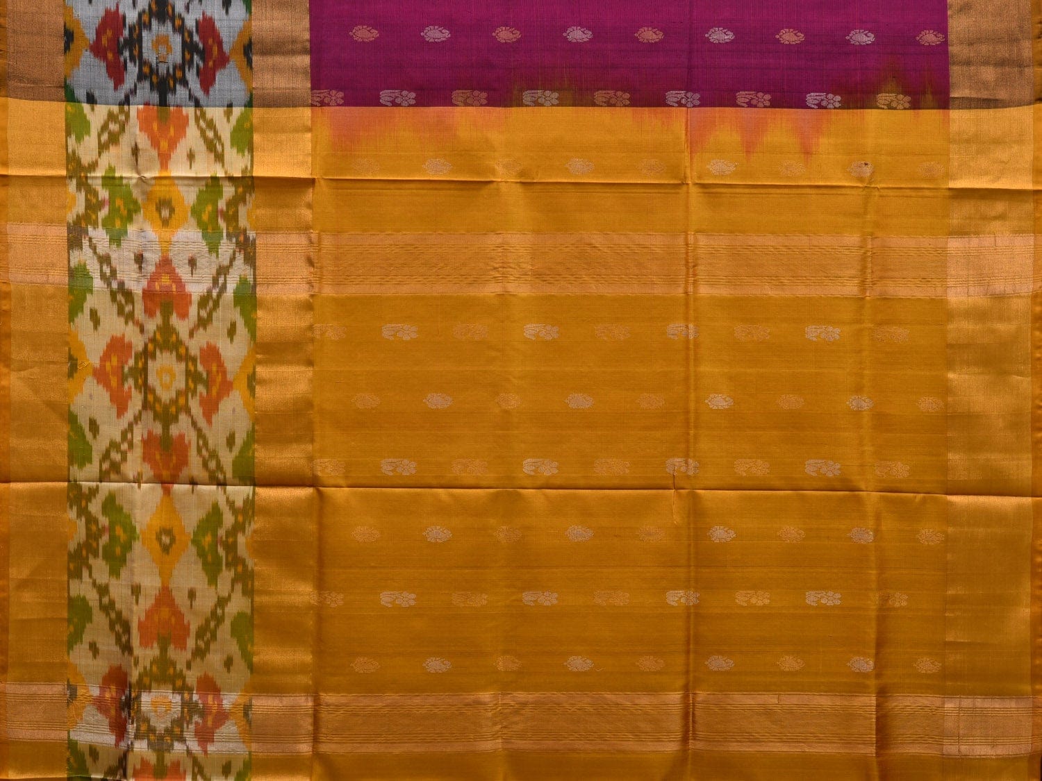 Wine and Yellow Uppada Silk Handloom Saree with Ikat Border Design u1827