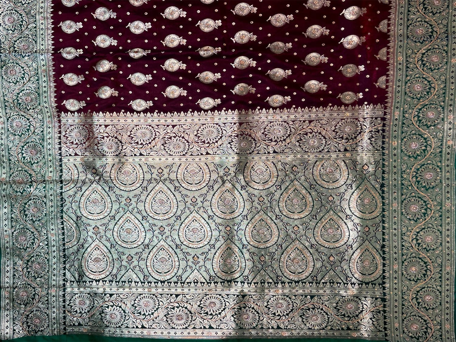 Wine Banaras Katan Silk Saree with Body Butti and Border Design b0365s