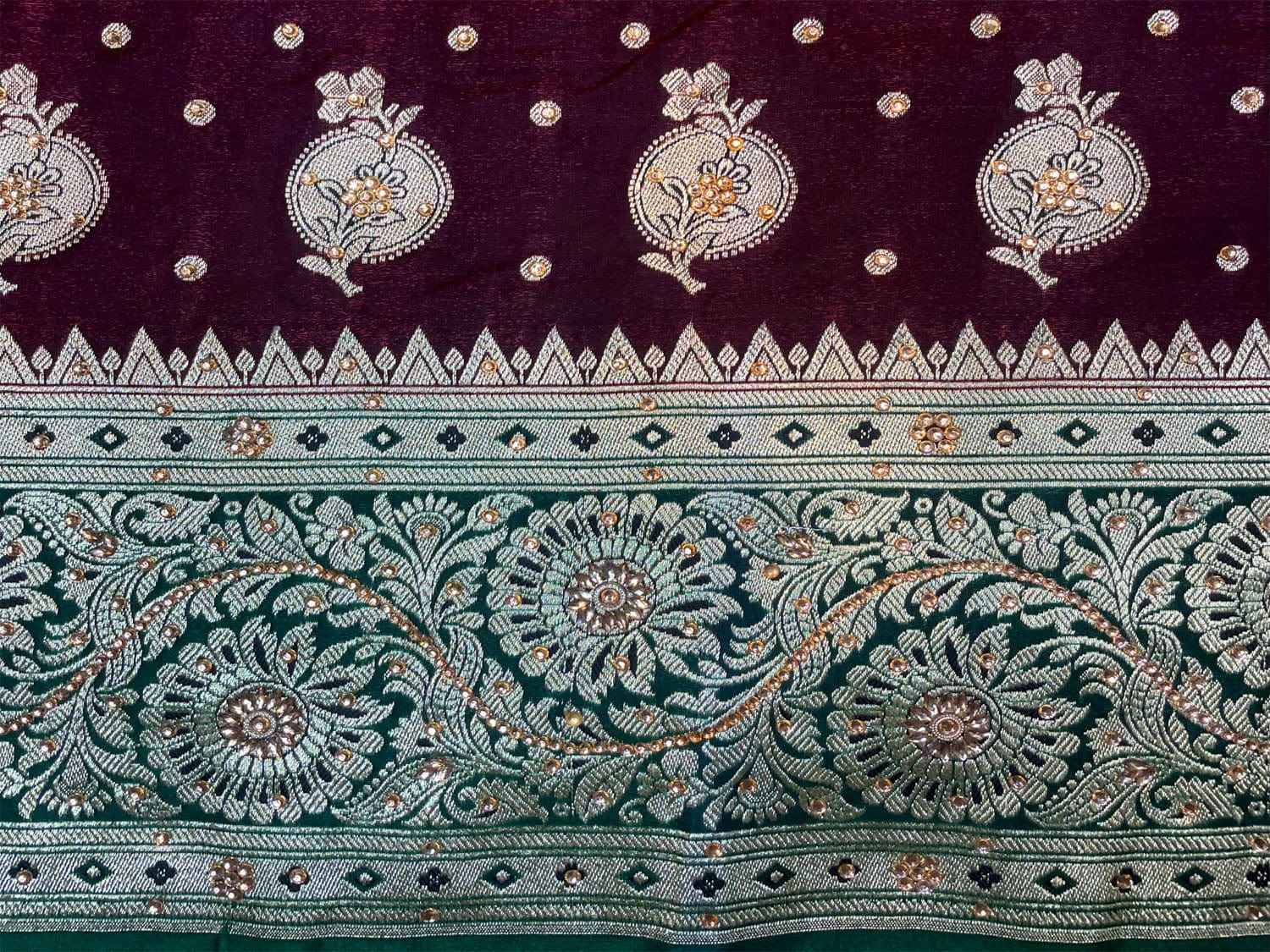 Wine Banaras Katan Silk Saree with Body Butti and Border Design b0365s