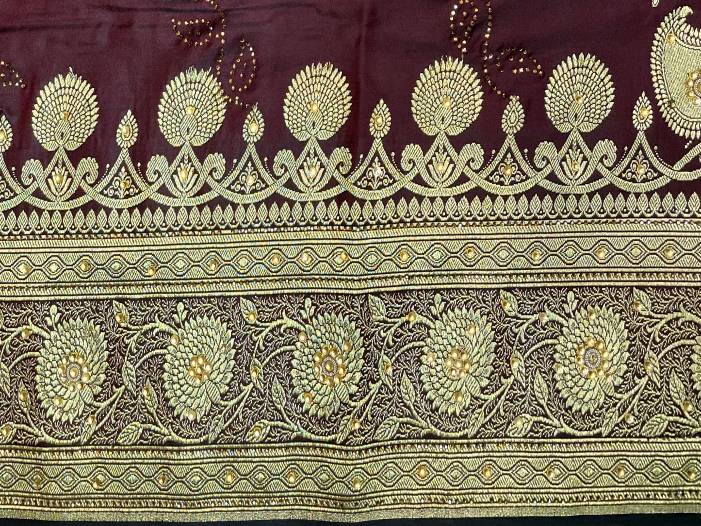 Wine Banaras Katan Silk Saree with Body Butti and Work Design b0385ds