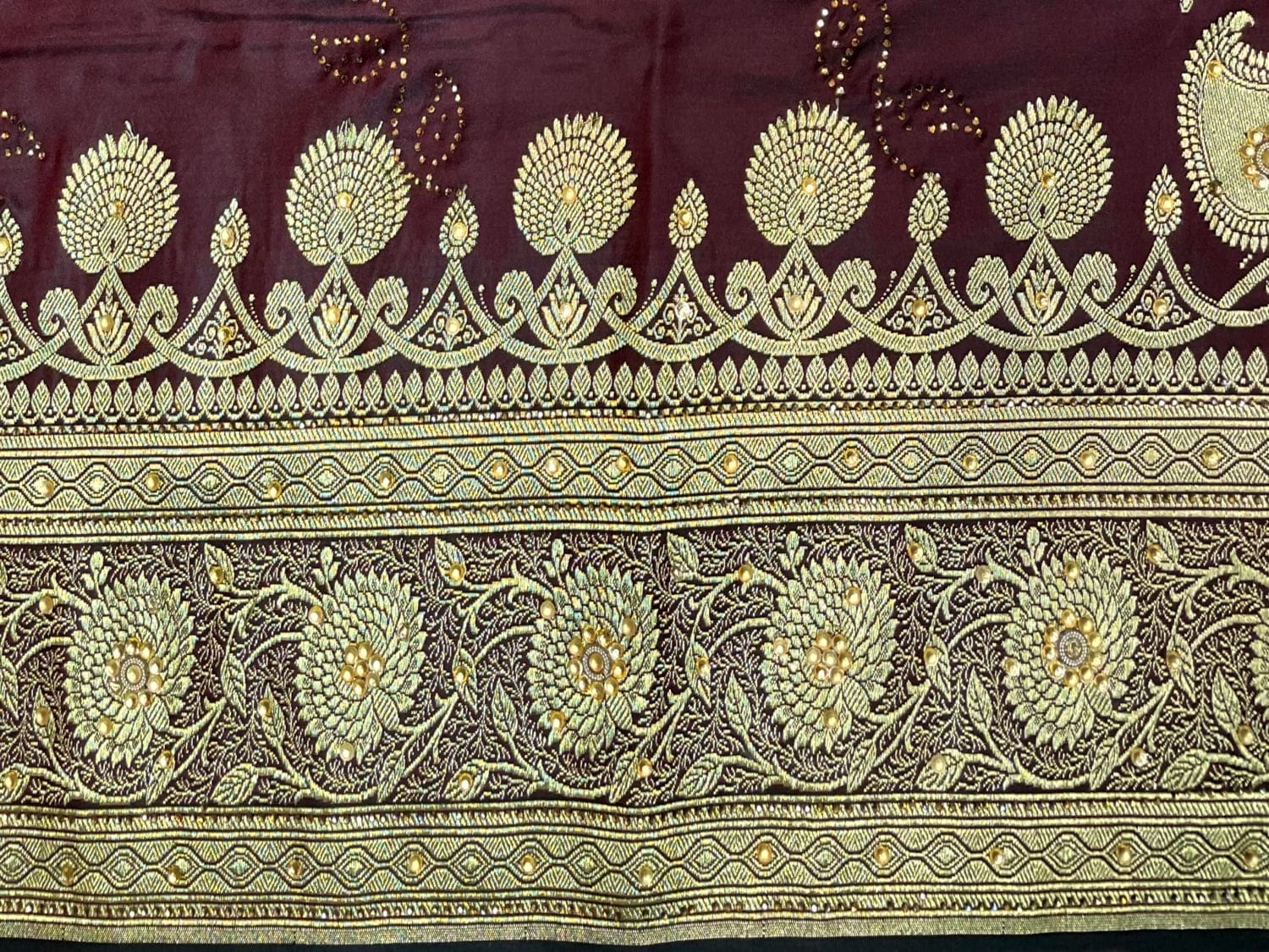 Wine Banaras Katan Silk Saree with Body Butti and Work Design b0385ds