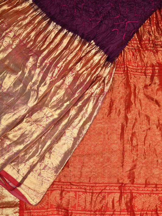 Wine Bandhani Kanchipuram Silk Handloom Saree with Big Border Design bn0277